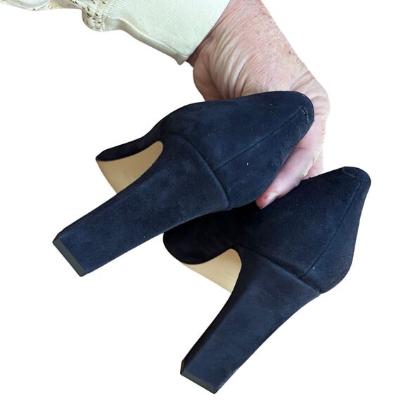 Nine West Joeysgirl black suede high heel pumps block heel shoes US size 9.5M - Picture 9 of 11